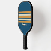 Retro Blauwe Golf over Strepen met Naam Pickleball Paddle (Links)