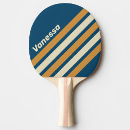Retro Blauwe Golf Schuine Strepen met Naam Tafeltennisbatje