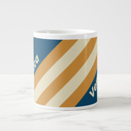 Retro Blauwe Golf Strepen met Naam Grote Koffiekop