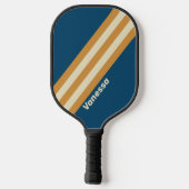 Retro Blauwe Golf Strepen met Naam Pickleball Paddle (Achterkant)
