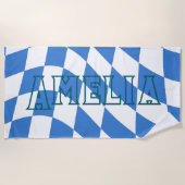Retro Blauwe Golfjes Geruite Aangepaste Naam Strandlaken (Voorkant)