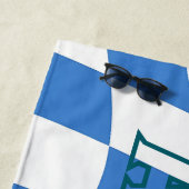 Retro Blauwe Golfjes Geruite Aangepaste Naam Strandlaken (In situ)