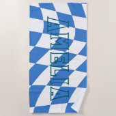 Retro Blauwe Golfjes Geruite Aangepaste Naam Strandlaken (Voorkant)