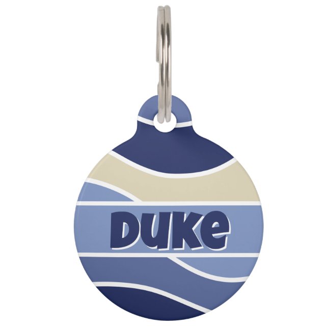 Retro blauwe golven huisdierpenning (Voorkant)