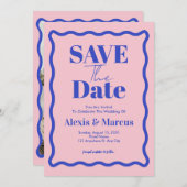 Retro Blauwe Golvende Slinger Foto Bruiloft Save The Date (Voorkant / Achterkant)