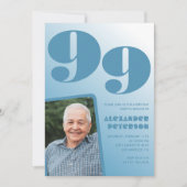 Retro Blauwe Gradiënt Foto 99e verjaardag Kaart (Voorkant)