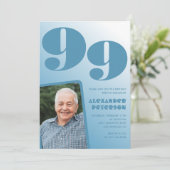 Retro Blauwe Gradiënt Foto 99e verjaardag Kaart (Staand voorkant)