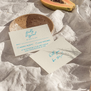 Retro Blauwe Hand Geschreven Leuk Vet Bruiloft RSVP Kaartje