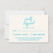 Retro Blauwe Hand Geschreven Leuk Vet Bruiloft RSVP Kaartje (Voorkant)