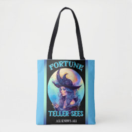 Retro blauwe heks Halloween Tote Bag