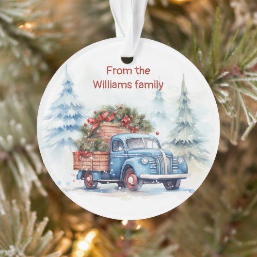 Retro Blauwe Kerstwagen Ornament (Boom)