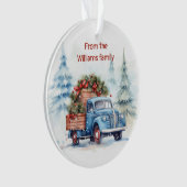 Retro Blauwe Kerstwagen Ornament (voorkant)