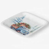 Retro Blauwe Kerstwagen Papieren Bordje (Gebogen)