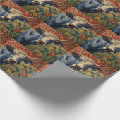 Retro Blauwe koe in zonnebloementuin Cadeaupapier (Hoek)