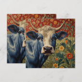 Retro Blauwe koe in zonnebloementuin Kaart (Voorkant / Achterkant)