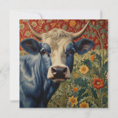 Retro Blauwe koe in zonnebloementuin Kaart (Achterkant)