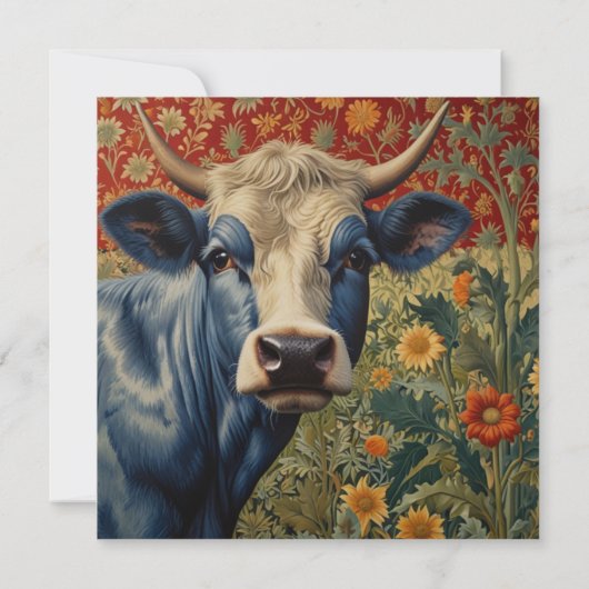 Retro Blauwe koe in zonnebloementuin Kaart (Achterkant)
