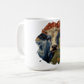 Retro Blauwe koe in zonnebloementuin Koffiemok (Voorkant links)