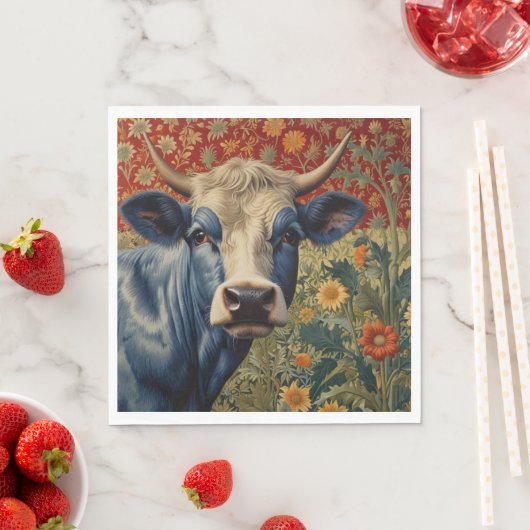 Retro Blauwe koe in zonnebloementuin Servet (Insitu)