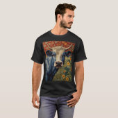 Retro Blauwe koe in zonnebloementuin T-shirt (Voorkant volledig)