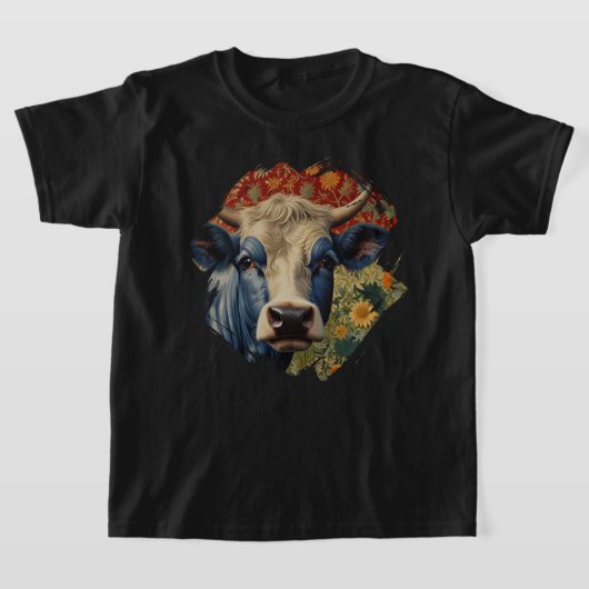 Retro Blauwe koe in zonnebloementuin T-shirt (Laagn)