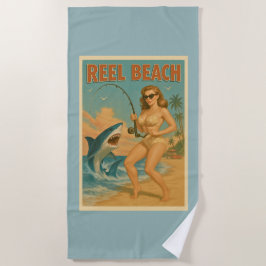 Retro Blauwe Kust Haaienvissen Pin-Up Strand Strandlaken
