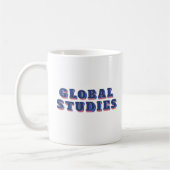 Retro blauwe letters globale studies koffiemok (Links)