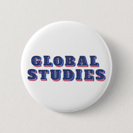 Retro blauwe letters globale studies ronde button 5,7 cm (Voorkant)