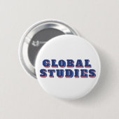 Retro blauwe letters globale studies ronde button 5,7 cm (Voorkant /achterkant)