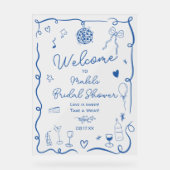 Retro blauwe met de hand getekende geïllustreerde  acryl bord (Voorkant)