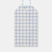 Retro blauwe met de hand getekende Gingham strik b Cadeaulabel (Achterkant)