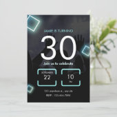 Retro Blauwe Neon 30e Verjaardag Kaart (Staand voorkant)