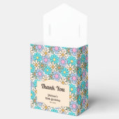 Retro Blauwe Perzik Floral Groovy Verjaardag Bedankdoosjes (Geopend)