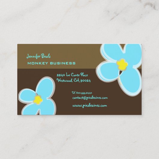 RETRO BLAUWE PLUMERIA/DIY ACHTERGRONDKLEUR VISITEKAARTJE (Achterkant)