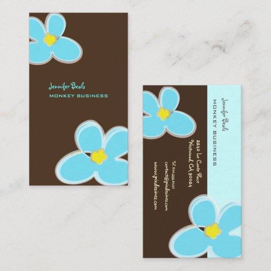 RETRO BLAUWE PLUMERIAS/DIY ACHTERGRONDKLEUR VISITEKAARTJE (Voorkant / Achterkant)