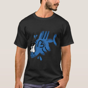 Retro blauwe popart vis Cute Comic stijl cartoon S T-shirt