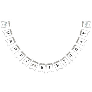 Retro Blauwe Race Auto Rit-On Bunting Vlaggen Vlaggetjes