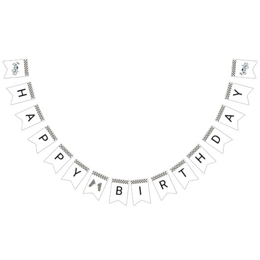 Retro Blauwe Race Auto Rit-On Bunting Vlaggen Vlaggetjes (Alle)