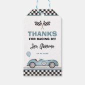 Retro Blauwe Race Auto Snel Een Jongen Verjaardags Cadeaulabel (Voorkant)