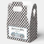 Retro Blauwe Race Auto Twee Snelle Jongen 2e Verja Bedankdoosjes (Geopend)