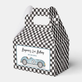 Retro Blauwe Race Auto Twee Snelle Jongen 2e Verja Bedankdoosjes