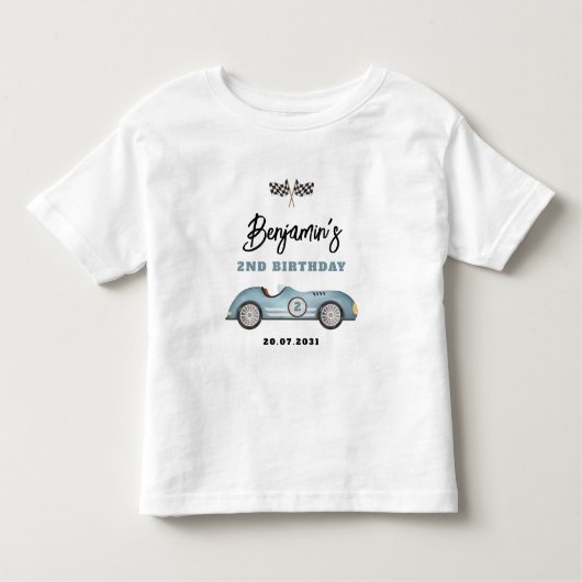 Retro Blauwe Race Auto Twee Snelle Jongen 2e Verja Kinder Shirts (Voorkant)