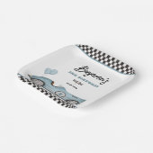 Retro Blauwe Race Auto Twee Snelle Jongen 2e Verja Papieren Bordje (Gebogen)