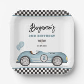 Retro Blauwe Race Auto Twee Snelle Jongen 2e Verja Papieren Bordje (Voorkant)