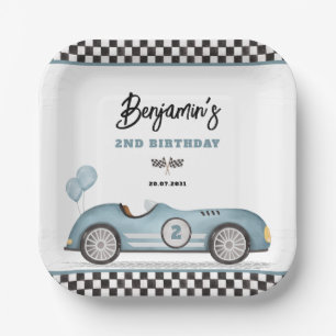 Retro Blauwe Race Auto Twee Snelle Jongen 2e Verja Papieren Bordje