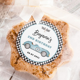 Retro Blauwe Race Auto Twee Snelle Jongen 2e Verja Ronde Sticker