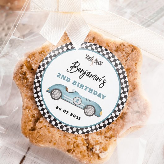 Retro Blauwe Race Auto Twee Snelle Jongen 2e Verja Ronde Sticker