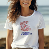 Retro Blauwe Rode Zomer Lezen Strandclub T-shirt