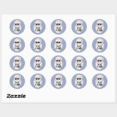 Retro Blauwe Roze Geruite Kerstman Kerstmis Ronde Sticker (Vel)