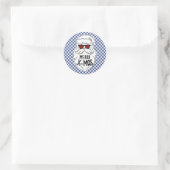 Retro Blauwe Roze Geruite Kerstman Kerstmis Ronde Sticker (Tas)